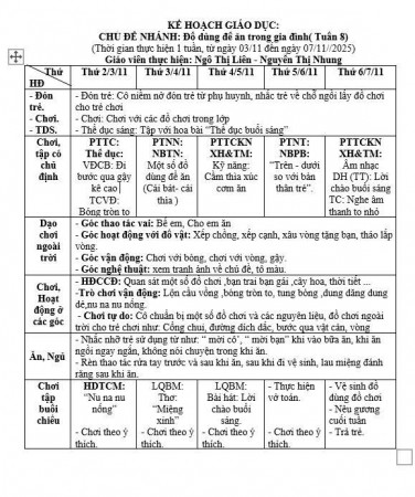 KẾ HOẠCH TUẦN 8 TRẺ E