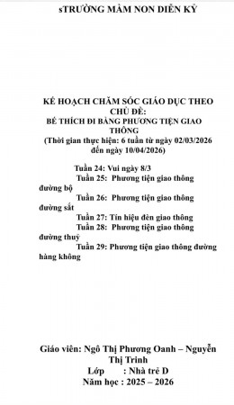 KH GDVS Chủ đề: Giao Thông từ ngày 2/3-10/4/2026. Trẻ D
