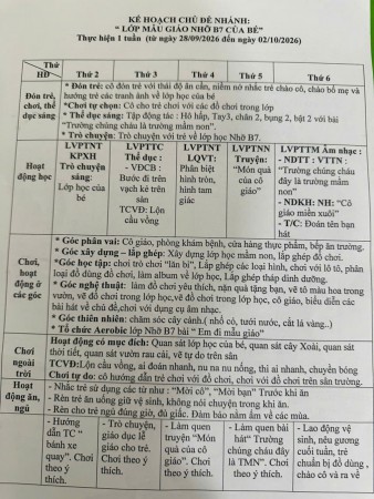 NHỠ B7- KH TUẦN 3: LỚP MG NHỠ B7 CỦA BÉ( TỪ NGÀY 28/09/2026- 02/10/2026) - CÔ XUÂN