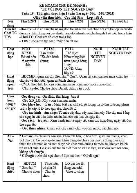 KH TUẦN 19 SÂM