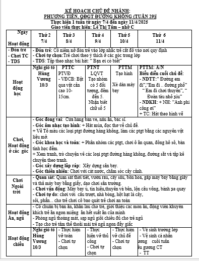 KH Tuần 29
