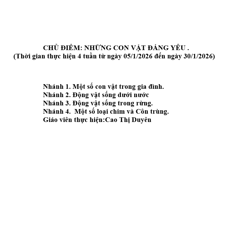 KHGD chủ đề Động vật-Bé E-Duyên-4 tuần (5/1-30/1/2026)
